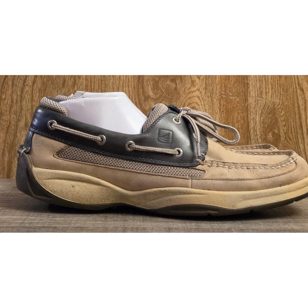Sperry Top Sider Lanyard Leather Boat Shoes Mens Size 11 Tan Navy